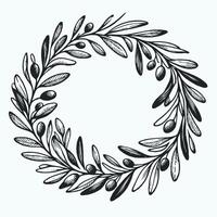 Adobe Illustrator Artwork. Laurel Motif, wreath symbol. A wreath with a green leaves and a symbol for the winner of the contest. A wreath with the words olives on it vector