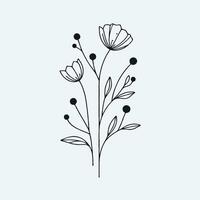 A black and white drawing of a flower, Simple Line Art, Design Elements For Cards, Invitations, Banners, Posters, Logo vector