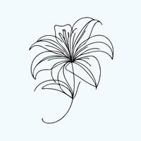 A black and white drawing of a lily, Doodle flower branch, cute and unusual bud, can be used to decorate postcards, business cards or as an element for design vector