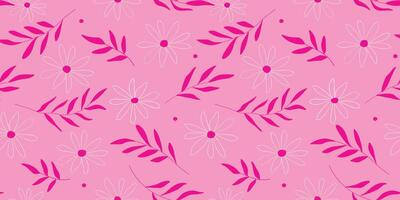Seamless pattern with silhouettes of daisies and branches with leaves. Floral simple abstract floral print. vector
