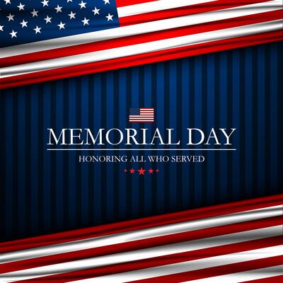 Memorial day background design with honoring all who served text in the middle of America flag