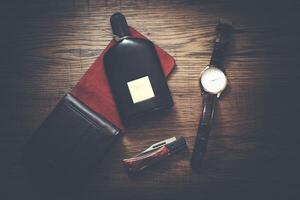 Man different accessories on table photo