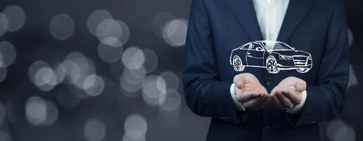 man hand car on bokeh background photo