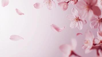 Clean white background with a delicate arrangement of Japanese cherry blossoms in soft pink tones. photo