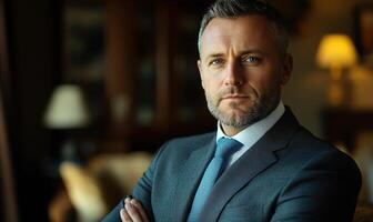 Portrait Of Businessman Working In Office, in a business suit photo