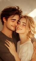 Wonderful scene of love and happiness between a couple in love hugging photo