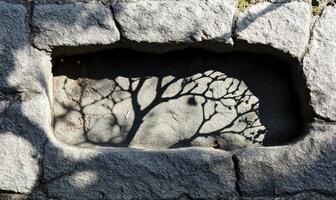 Silhouette of branch with leaves casting a shadow on a white background, creating a minimalist and artistic composition photo