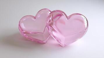 3d icon of hearts, transparent and frosted glass texture, high glossy, pastel color of pink photo