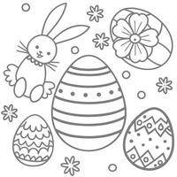 Simple Black and White Easter Eggs and Rabbit Doodles vector