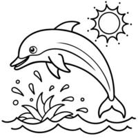Minimal Dolphin Design in Black and White Lines vector