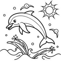 Dolphin Sketch Using Black and White Line Art vector