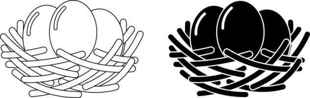 side view outline silhouette egg nest icon set vector