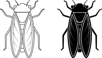 top wiew outline silhouette Cicada icon set vector
