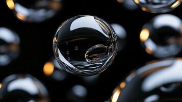 Series of shiny, reflective spheres are floating in the air. The image has a dreamy, ethereal quality to it, as if the spheres are suspended in a magical, otherworldly realm photo