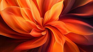 Close up of a flower with orange petals. The flower is in the center of the image and is surrounded by a dark background. The flower appears to be a spiral photo