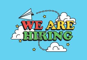 Creative Hiring Design with Clouds and Paper Plane vector
