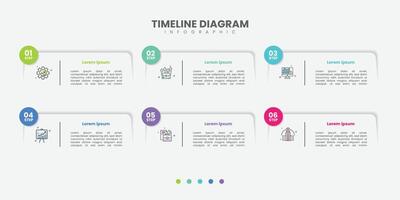 Business infographic template. 6 Step timeline journey. Process diagram, 6 options on white background, Infograph elements vector