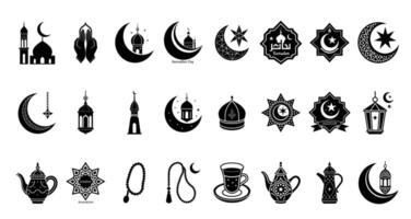 Islamic Ramadan Silhouette with Crescent and Mosque on White Background vector