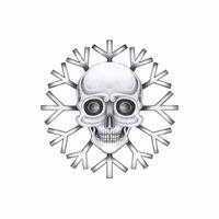 Frozen skull emblem. skull with a snowflake motif ,The central skull is meticulously detailed, featuring deep-set eyes and bold contours that evoke an eerie. vector