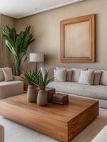 Elegant living room design with natural elements and modern decor photo