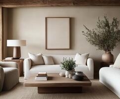 This cozy living room showcases a minimalist design with a neutral color palette photo