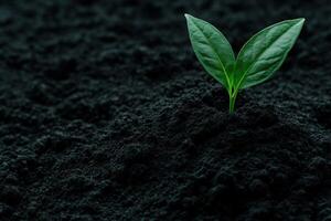 New plant sprouting from dark soil in a garden during daytime photo