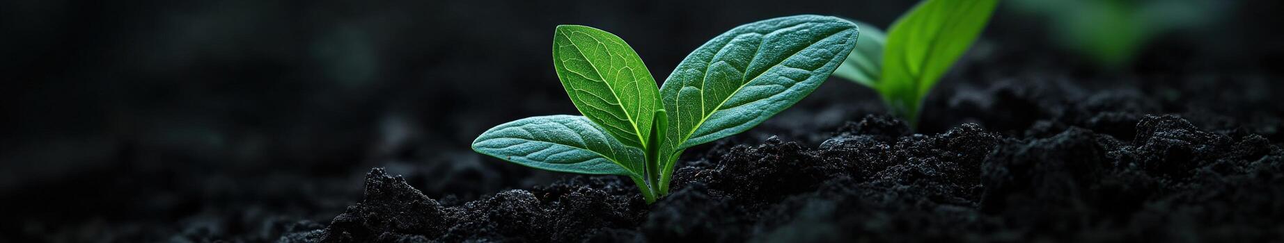 Fresco verde planta de semillero emerge desde Rico oscuro suelo en un sereno ambiente foto