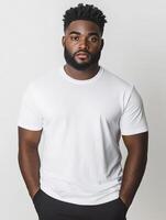 Portrait of a man in a plain white shirt with confident expression photo