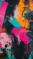 Vibrant abstract graffiti artwork with bold colors and dynamic patterns photo
