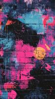 Colorful abstract graffiti on brick wall enhancing urban space photo