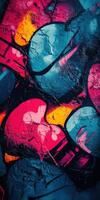 Vibrant street art featuring colorful abstract shapes on a textured wall photo