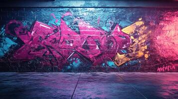 Colorful urban graffiti art displayed on a textured wall in a trendy location photo