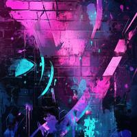 Colorful abstract mural with vibrant hues and urban textures in city photo