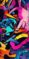 Vibrant mural featuring abstract shapes and colors in urban setting photo