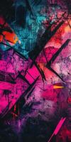 Colorful abstract mural with vibrant patterns and strokes on a wall photo