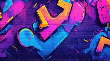 Vibrant street art with colorful abstract shapes on a brick wall photo