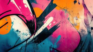 Vibrant urban street art mural showcases bold colors and dynamic patterns photo