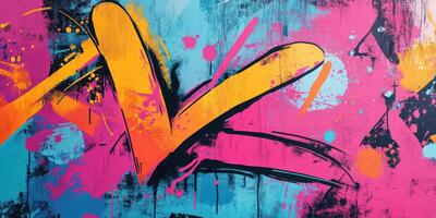 Vibrant street art mural featuring bold colors and abstract shapes photo