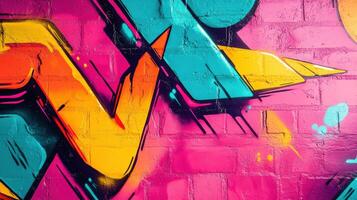 Colorful street art mural showcasing vibrant abstract shapes and patterns photo
