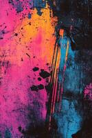 Colorful abstract art with vibrant splashes against a dark background photo