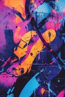 Vivid urban street art featuring swirling neon colors and dynamic shapes photo