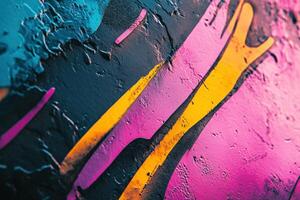 Colorful abstract mural showcasing vibrant pink and yellow patterns photo