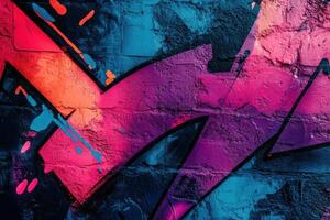 Vibrant graffiti artwork on a brick wall in an urban setting photo
