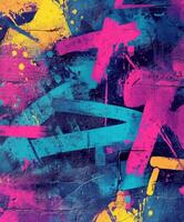 Vibrant street art showcases colorful abstract patterns on a textured surface photo
