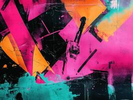 Colorful abstract mural features vibrant patterns and bold shapes photo