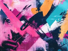 Bright and bold abstract painting with energetic colors on canvas photo