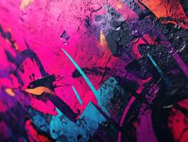 Vibrant abstract mural with bright colors and unique textures on a wall photo