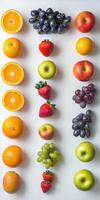 Colorful display of fresh fruits arranged in neat rows photo