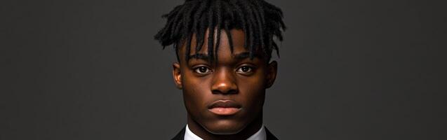 Confident young man dressed in formal attire with styled hair photo