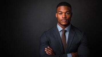 Confident businessman in formal attire posing against a dark background photo